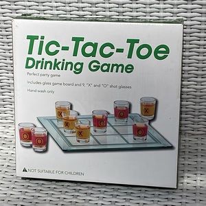 Tic-Tac-Toe Drinking Game - Glass Game Board & Shot Glass *IN BOX*